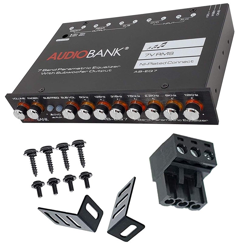 Audiobank EQ7 1/2 Din 7 Band Car Audio Equalizer EQ w/Front, Rear/Frequency Adjustable /3 RCA Input for Portable Devices + Subwoofer Output Built-in 43-120Hz, 60-200Hz - Image 5